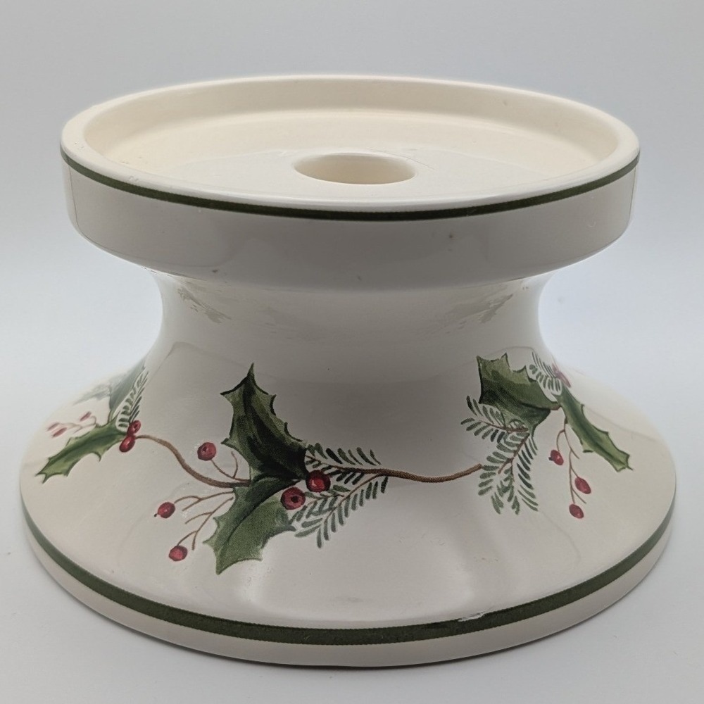 Lenox Holiday Gatherings Ceramic Pillar Candle Holder Base Holly Berry 782671